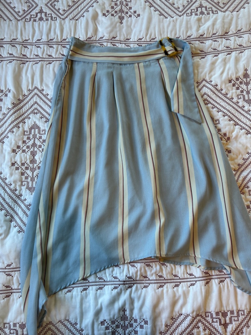 Light Blue Striped High-Low Skirt with Self Tie Waist